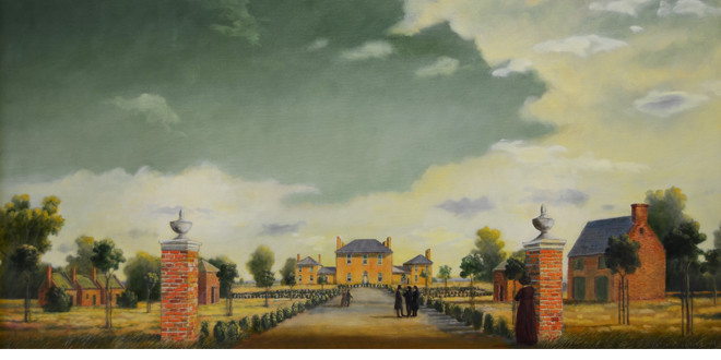 Tudor Place North Entrance ca 1816, historic interpretation by Peter Waddell