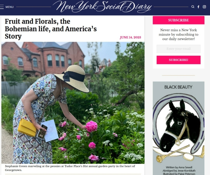 Cover article photo of women bending over to smell bright pink roses