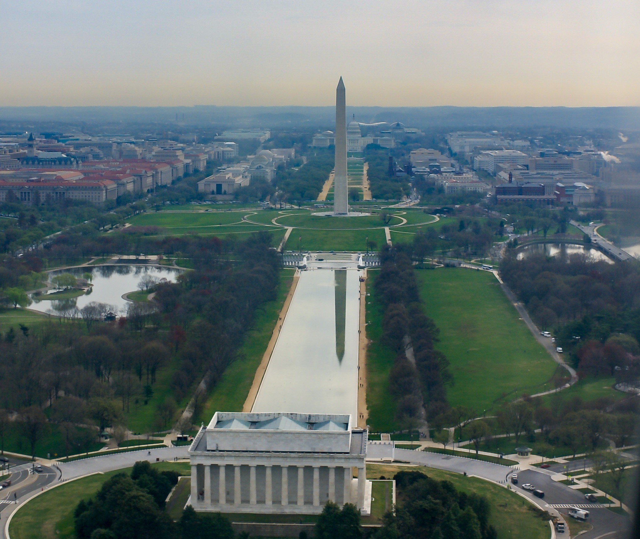 Aerial view of National Mall from Capital to Washington Monument