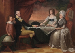 Jack, George Washington, Patsy, Martha Washington sitting at table